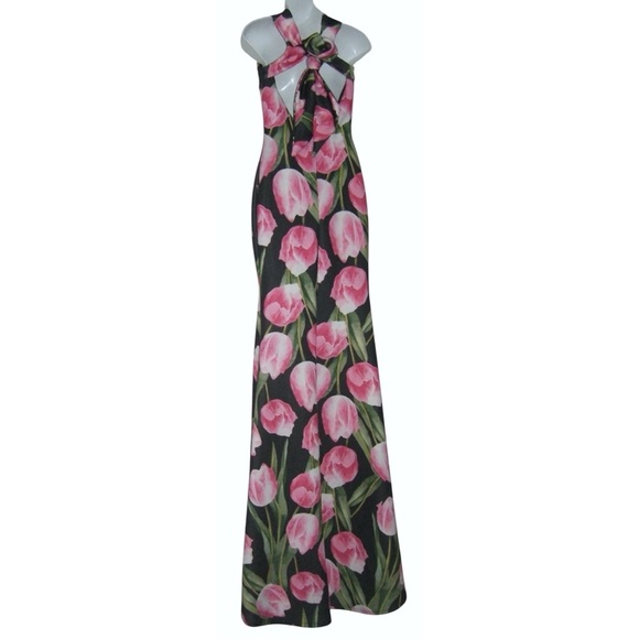 Va Va Voom Dress Long Tulip Flower Floral Cottagecore Long Black Pink Romantic M - Picture 6 of 16